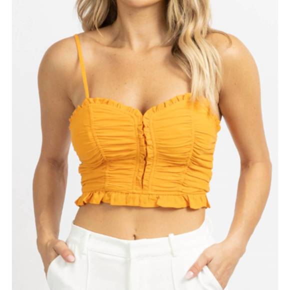 NEW MNI LOS ANGELES sunset ruched crop top in orange - Picture 1 of 7